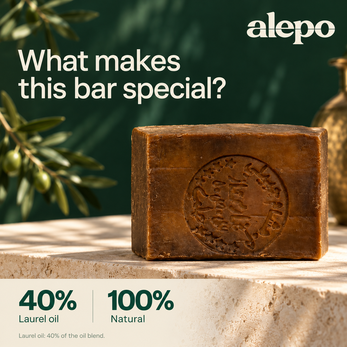 Alepo muilas su 40 % laurų aliejaus